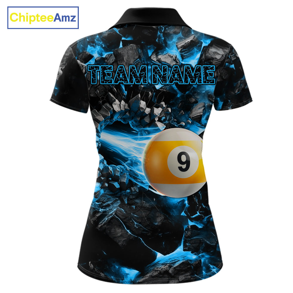 Custom Blue 8 Ball 9 Ball Fire Pool Polo Shirt Designed for Personalized Billiard Team Jerseys with Premium Athletic Performance, Dynamic Fire Graphics, and League Ready Style