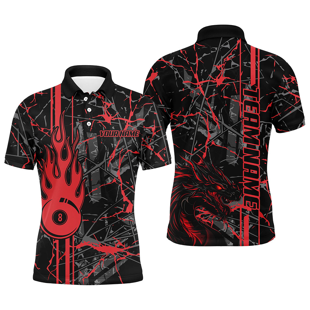 Red Grunge Billiard Jerseys For Men Custom Fire Flame 8 Ball Dragon Team League Billiard Shirts TDM2600