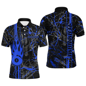 Blue Grunge Billiard Jerseys For Men Custom Fire Flame 8 Ball Dragon Team League Billiard Shirts TDM2601