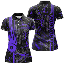 Load image into Gallery viewer, Purple Grunge Billiard Jerseys For Women Custom Fire Flame 8 Ball Dragon Team League Billiard Shirts TDM2602