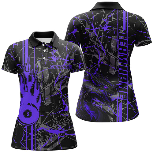 Purple Grunge Billiard Jerseys For Women Custom Fire Flame 8 Ball Dragon Team League Billiard Shirts TDM2602