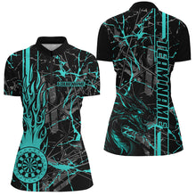 Load image into Gallery viewer, Turquoise Grunge Dart Jerseys For Women, Fire Flame Dart Board Custom Name Dragon Darts League Shirts TDM2603