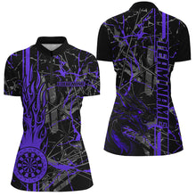 Load image into Gallery viewer, Purple Grunge Dart Jerseys For Women, Fire Flame Dart Board Custom Name Dragon Darts League Shirts TDM2605