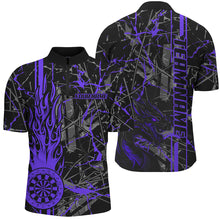 Load image into Gallery viewer, Purple Grunge Dart Jerseys For Men, Fire Flame Dart Board Custom Name Dragon Darts League Shirts TDM2605
