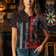 Load image into Gallery viewer, Personalized Red Grunge US Flag Skull Darts Shirt For Women Custom Patriotic Darts Team Jersey TDM4882