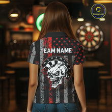 Load image into Gallery viewer, Personalized Red Grunge US Flag Skull Darts Shirt For Women Custom Patriotic Darts Team Jersey TDM4882