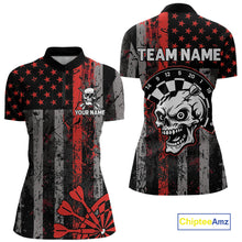 Load image into Gallery viewer, Personalized Red Grunge US Flag Skull Darts Shirt For Women Custom Patriotic Darts Team Jersey TDM4882