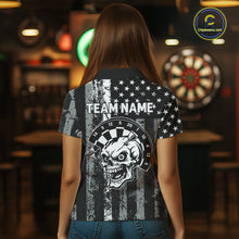 Load image into Gallery viewer, Personalized White Black Grunge US Flag Skull Darts Shirt For Women Custom Patriotic Darts Jersey TDM4883
