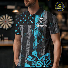 Load image into Gallery viewer, Personalized Blue Grunge US Flag Skull Darts Shirt For Men Custom Patriotic Darts Team Jersey TDM4885