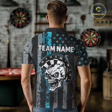 Load image into Gallery viewer, Personalized Blue Grunge US Flag Skull Darts Shirt For Men Custom Patriotic Darts Team Jersey TDM4885