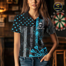Load image into Gallery viewer, Personalized Blue Grunge US Flag Skull Darts Shirt For Women Custom Patriotic Darts Team Jersey TDM4885