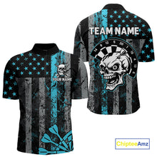 Load image into Gallery viewer, Personalized Blue Grunge US Flag Skull Darts Shirt For Men Custom Patriotic Darts Team Jersey TDM4885