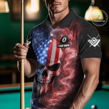 Load image into Gallery viewer, Custom 8 Ball US Flag Smoke Skull Billiard Shirt For Men, Patriotic Pool Team Jersey Polo, 1/4 Zip TDM5812