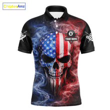 Load image into Gallery viewer, Custom 8 Ball US Flag Smoke Skull Billiard Shirt For Men, Patriotic Pool Team Jersey Polo, 1/4 Zip TDM5812