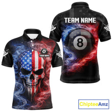 Load image into Gallery viewer, Custom 8 Ball US Flag Smoke Skull Billiard Shirt For Men, Patriotic Pool Team Jersey Polo, 1/4 Zip TDM5812