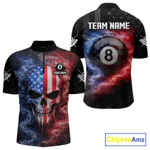 Load image into Gallery viewer, Custom 8 Ball US Flag Smoke Skull Billiard Shirt For Men, Patriotic Pool Team Jersey Polo, 1/4 Zip TDM5812