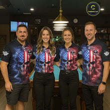 Load image into Gallery viewer, Custom 8 Ball US Flag Smoke Skull Billiard Shirt For Men, Patriotic Pool Team Jersey Polo, 1/4 Zip TDM5812