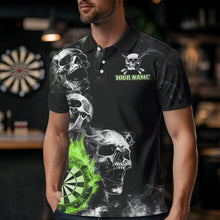 Load image into Gallery viewer, Personalized Green Darts Smoke Skull Men Dart Shirt Custom Dart Board Fire Flame Dart Team Jersey TDM3653
