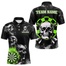 Load image into Gallery viewer, Personalized Green Darts Smoke Skull Men Dart Shirt Custom Dart Board Fire Flame Dart Team Jersey TDM3653