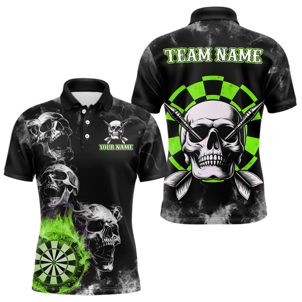 Personalized Green Darts Smoke Skull Men Dart Shirt Custom Dart Board Fire Flame Dart Team Jersey TDM3653