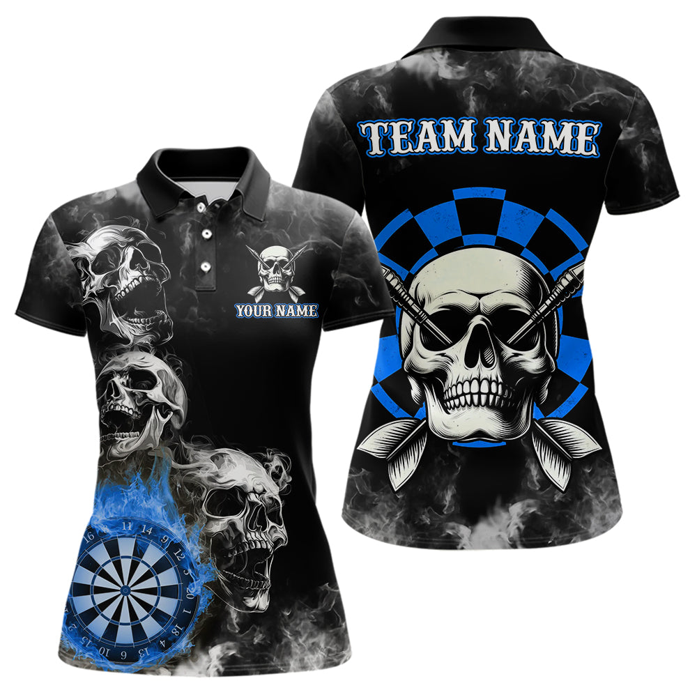 Personalized Blue Darts Smoke Skull Women Dart Shirt Custom Dart Board Fire Flame Dart Team Jersey TDM3654