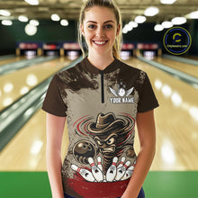 Load image into Gallery viewer, Funny Tornado Grunge Bowling Shirt For Women Custom Bowling Team Jersey Polo &amp; Quarter Zip Shirts TDM6203