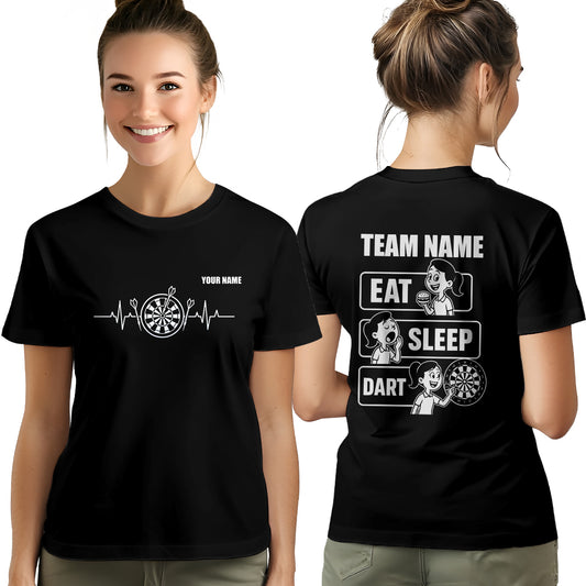 Eat Sleep Darts T-Shirt For Women – Funny Darts Team Shirt | Custom Darts Apparel Uniform | Black TDM3922