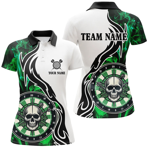 Green Darts Board Smoke Custom Women Darts Polo & Quarter-Zip Shirts, Skull Darts Team Jerseys TDM1703
