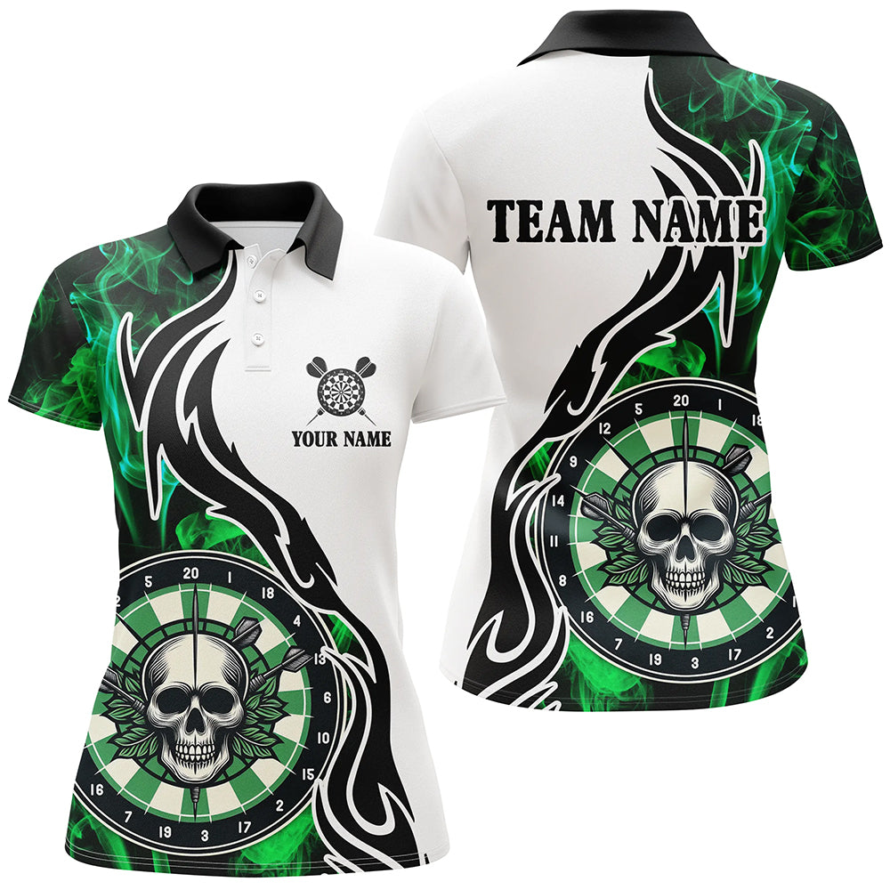 Green Darts Board Smoke Custom Women Darts Polo & Quarter-Zip Shirts, Skull Darts Team Jerseys TDM1703
