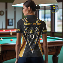 Load image into Gallery viewer, Customized 8 Ball Pool Crown Women Billiard Shirts, Gold And Black Billiard Team Shirts, Pool Jersey TDM4078