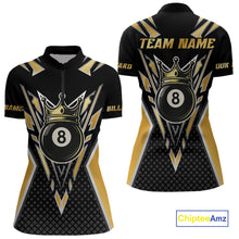 Load image into Gallery viewer, Customized 8 Ball Pool Crown Women Billiard Shirts, Gold And Black Billiard Team Shirts, Pool Jersey TDM4078