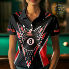 Load image into Gallery viewer, Customized 8 Ball Pool Crown Women Billiard Shirts, Red And Black Billiard Team Shirts, Pool Jersey TDM4079