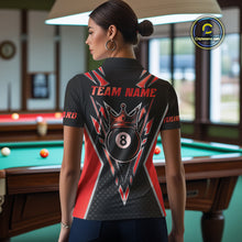Load image into Gallery viewer, Customized 8 Ball Pool Crown Women Billiard Shirts, Red And Black Billiard Team Shirts, Pool Jersey TDM4079