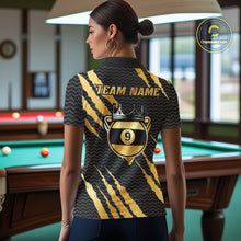 Load image into Gallery viewer, Black And Gold Scratch Billiard Shirts For Women Custom 9 Ball Crown Pool Team Jersey Polo &amp; 1/4 Zip TDM6622