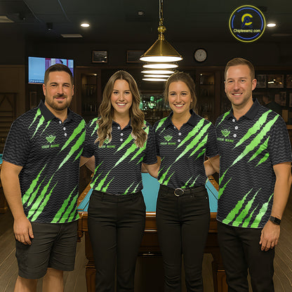 Black And Green Scratch Billiard Shirts For Women Custom 8 Ball Crown Pool Team Jersey Polo & 1/4 Zip TDM6623