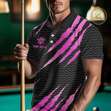 Load image into Gallery viewer, Pink And Black Scratch Billiard Shirts For Men Custom 8 Ball Crown Pool Team Jersey Polo &amp; 1/4 Zip TDM6624