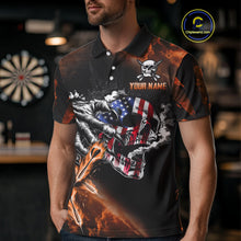 Load image into Gallery viewer, Fire Flame Darts Board American Flag Skull Dart Shirts For Men Custom Darts Team Jerseys |Orange TDM4267