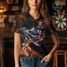 Load image into Gallery viewer, Fire Flame Darts Board American Flag Skull Dart Shirts For Women Custom Darts Team Jerseys |Orange TDM4267
