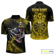 Load image into Gallery viewer, Fire Flame Darts Board American Flag Skull Dart Shirts For Men Custom Darts Team Jerseys |Yellow TDM4268