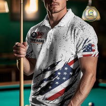 Load image into Gallery viewer, Personalized American Flag White Grunge Billiard Shirt For Men, Patriotic 8 Ball Pool Team Jersey TDM4443