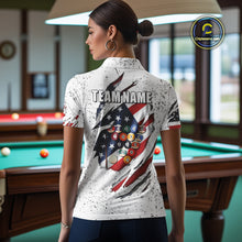 Load image into Gallery viewer, Personalized American Flag White Grunge Billiard Shirt For Women, Patriotic 8 Ball Pool Team Jersey TDM4443