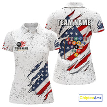 Load image into Gallery viewer, Personalized American Flag White Grunge Billiard Shirt For Women, Patriotic 8 Ball Pool Team Jersey TDM4443