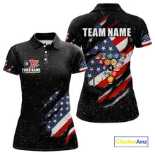 Load image into Gallery viewer, Personalized American Flag Black Grunge Billiard Shirt For Women, Patriotic 8 Ball Pool Team Jersey TDM4444