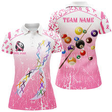 Load image into Gallery viewer, Colorful Ribbon Custom Pink Billiard Shirts For Women, Funny Breast Cancer Shirts Gift For Pool Lover TDM2367