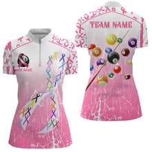 Load image into Gallery viewer, Colorful Ribbon Custom Pink Billiard Shirts For Women, Funny Breast Cancer Shirts Gift For Pool Lover TDM2367