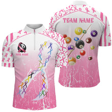 Load image into Gallery viewer, Colorful Ribbon Custom Pink Billiard Shirts For Men, Funny Breast Cancer Shirts Gift For Pool Lover TDM2367