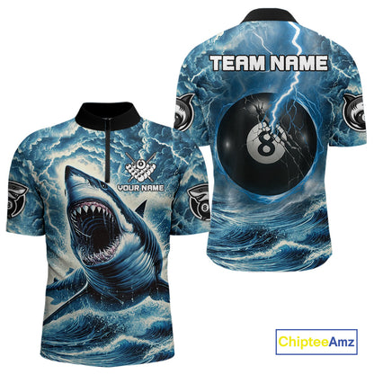 Blue 8 Ball Pool Billiard Shark Polo & Quarter Zip For Men Custom Thunder Storm Billiard Jersey TDM4691
