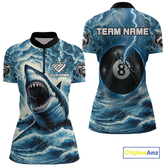 Blue 8 Ball Pool Billiard Shark Polo & Quarter Zip For Women Custom Thunder Storm Billiard Jersey TDM4691