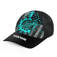 Load image into Gallery viewer, Custom Turquoise Grunge US Flag Patriotic Darts Hat, Personalized Baseball Darts Cap Gifts TDM2611
