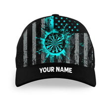 Load image into Gallery viewer, Custom Turquoise Grunge US Flag Patriotic Darts Hat, Personalized Baseball Darts Cap Gifts TDM2611